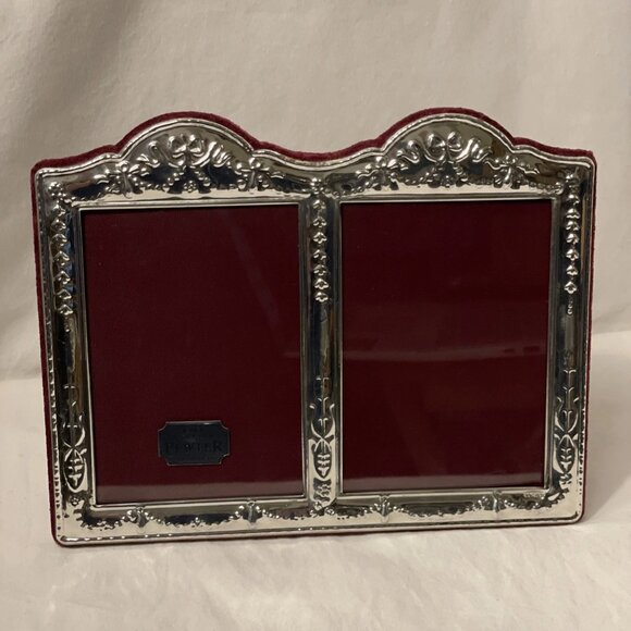 Fine English Pewter Double Picture Frame for 4 X 6 Photos Art Nouveau Burgundy B - Picture 9 of 9